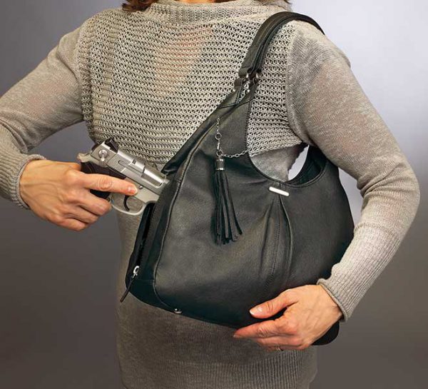 pleated leather concealed carry purse